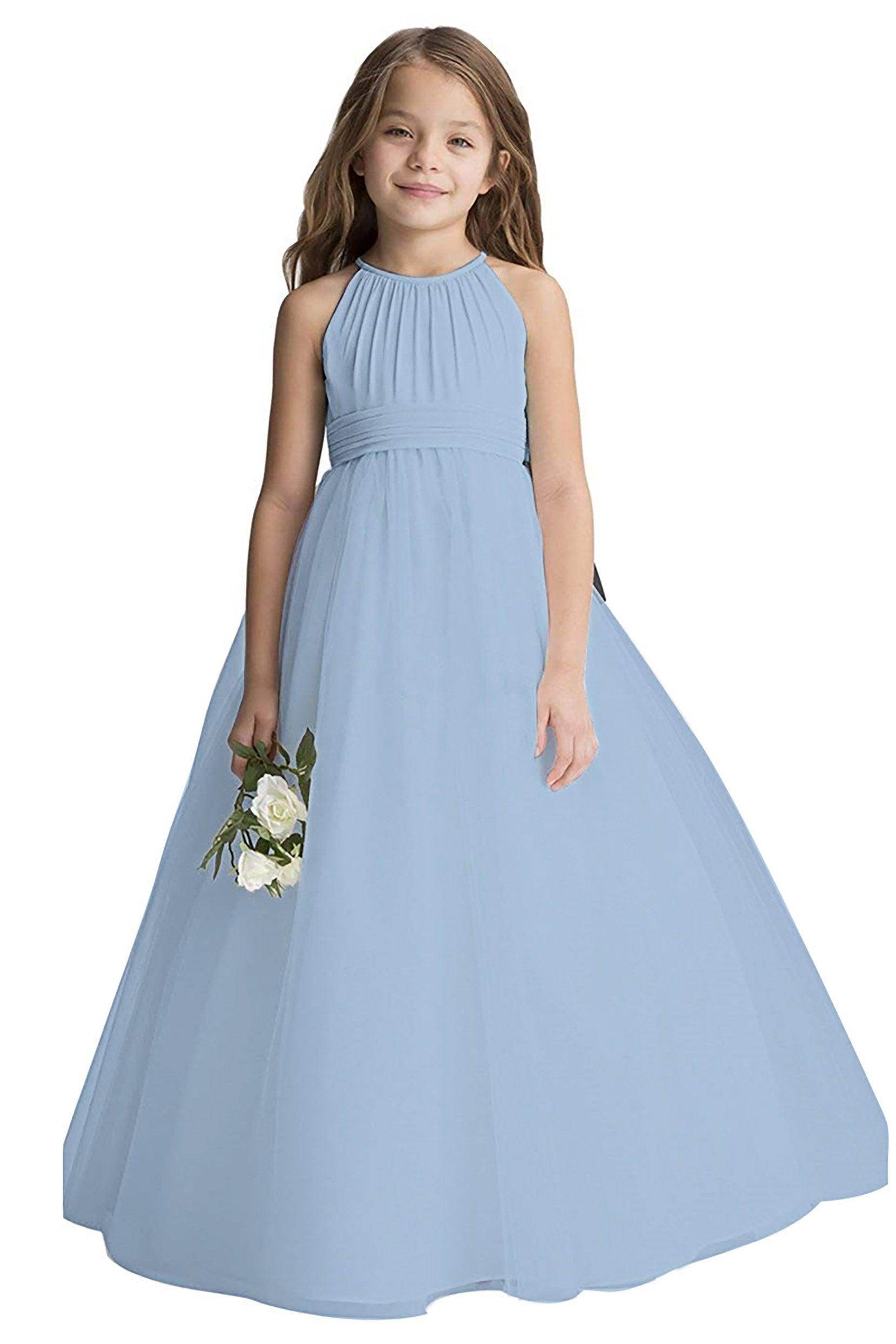 A-Line Floor Length Tulle Flower Girl Dress CF0334 - COCOMELODY